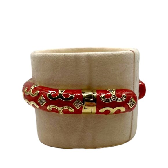 Lauren G Adams Enamel Engagement Cuff Bracelet Quick Release Clasp Gold Plated - Picture 2 of 8